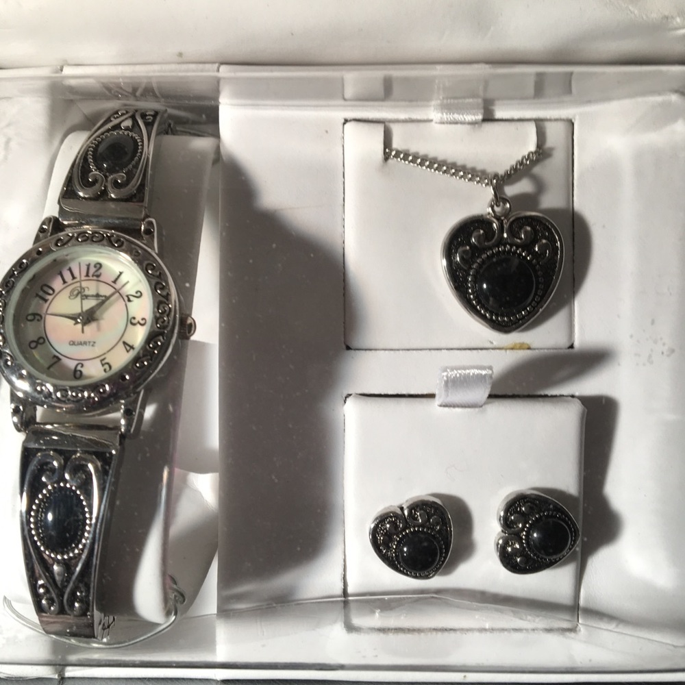 Watch-earrings-necklace set rainbow face on watch